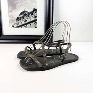 Free People Women's Rhinestone Strappy Sandals - Black, Size 40, Minimalist Chic